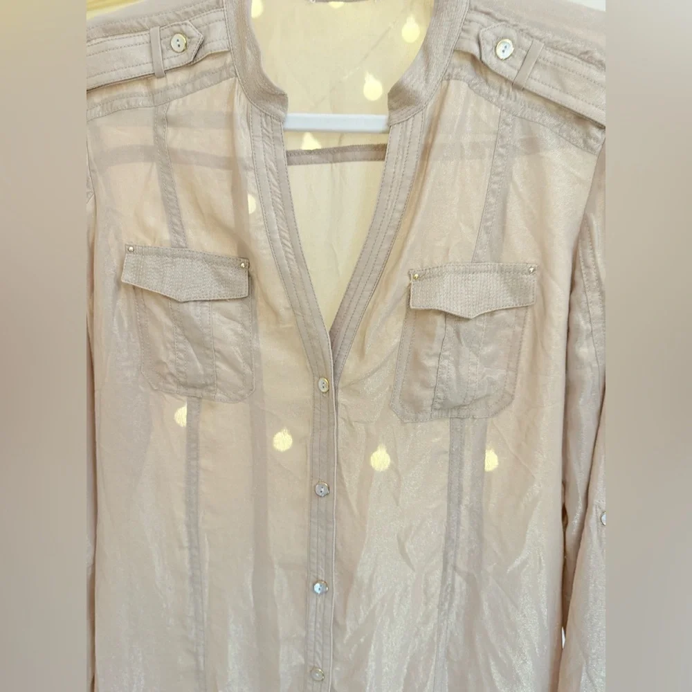 🌾 Michael‎ Kors Sheer Metallic Gold Blouse